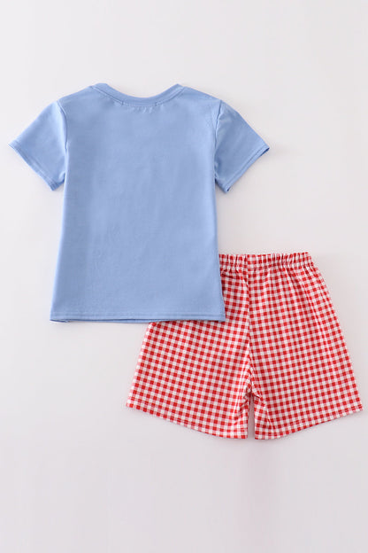 Blue apple applique boy set