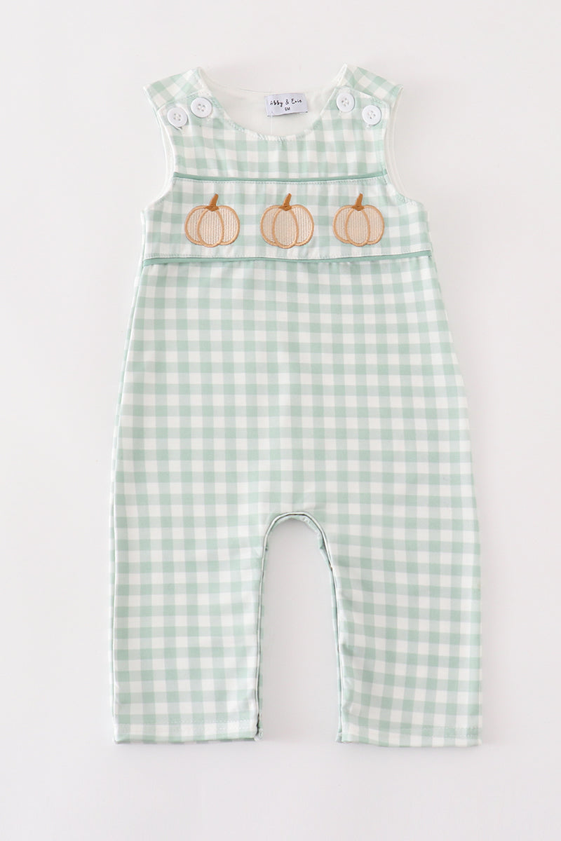 Green gingham pumpkin embroidery boy jonjon