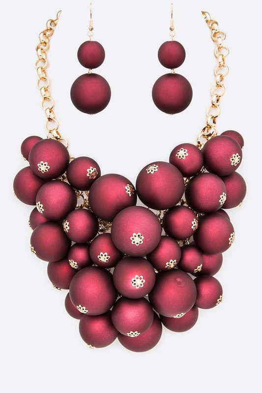 Matted Finish Mix Beads Statement Necklace Set