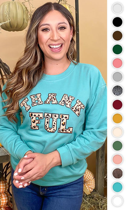 Leopard Ideal Chenille Thankful Graphic Sweatshirt