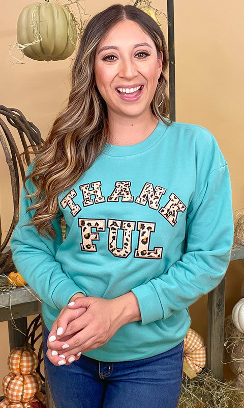 Leopard Ideal Chenille Thankful Graphic Sweatshirt