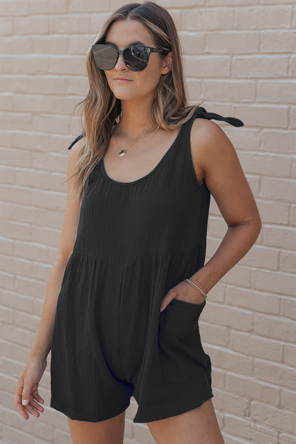 Scoop Neck Tie Shoulder Romper