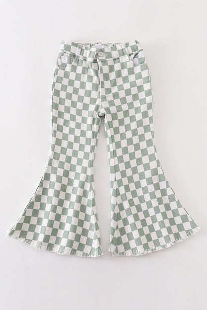 Green checkered denim jeans