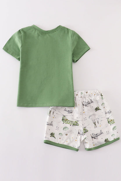 Green helicopter boy shorts set