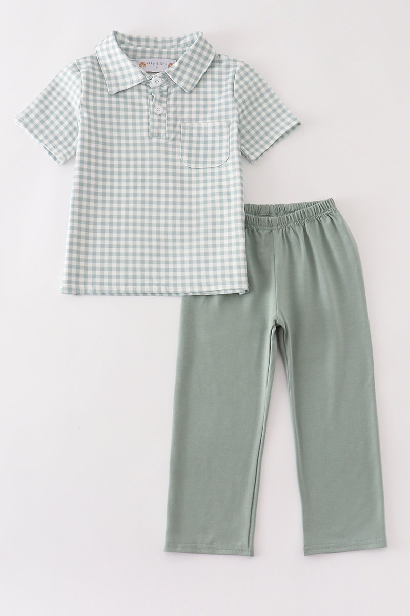 Green gingham boy set