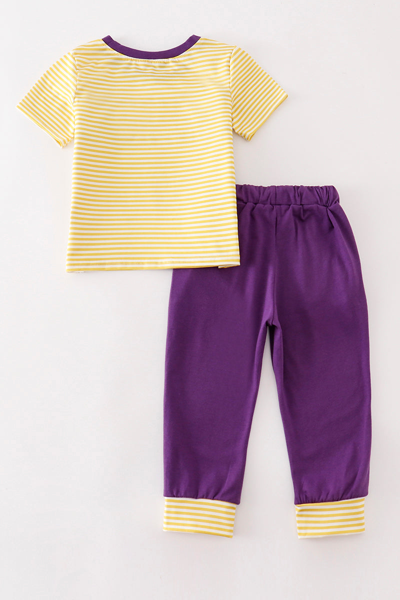 Purple gold GEAUX embroidery boy set